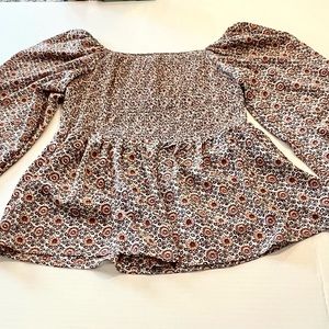 Bohme Floral Smocked Blouse Off the Shoulder Large